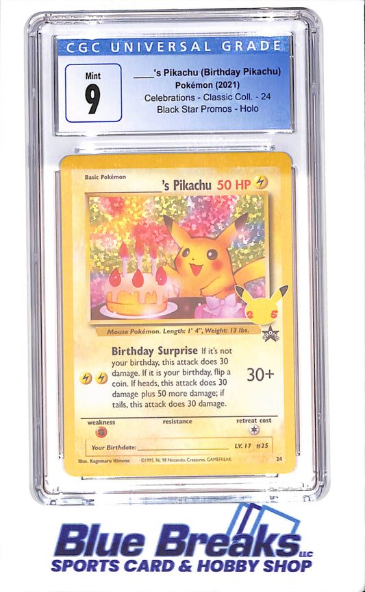 2021 Pokemon - _'s Pikachu (Birthday Pikachu) - Black Star Promos - Celebrations - Classic Collection - Holo - CGC 9 - 24