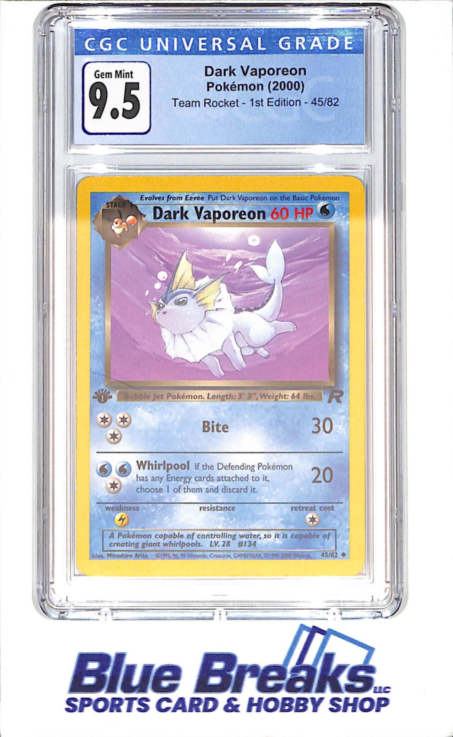 2000 Pokemon - Dark Vaporeon - Team Rocket - 1st Edition - CGC 9.5 - 45/82