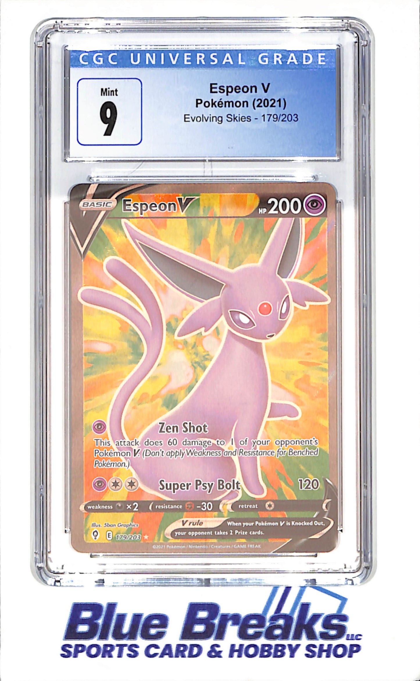 2021 Pokemon - Espeon V - Evolving Skies - CGC 9 - 179/203