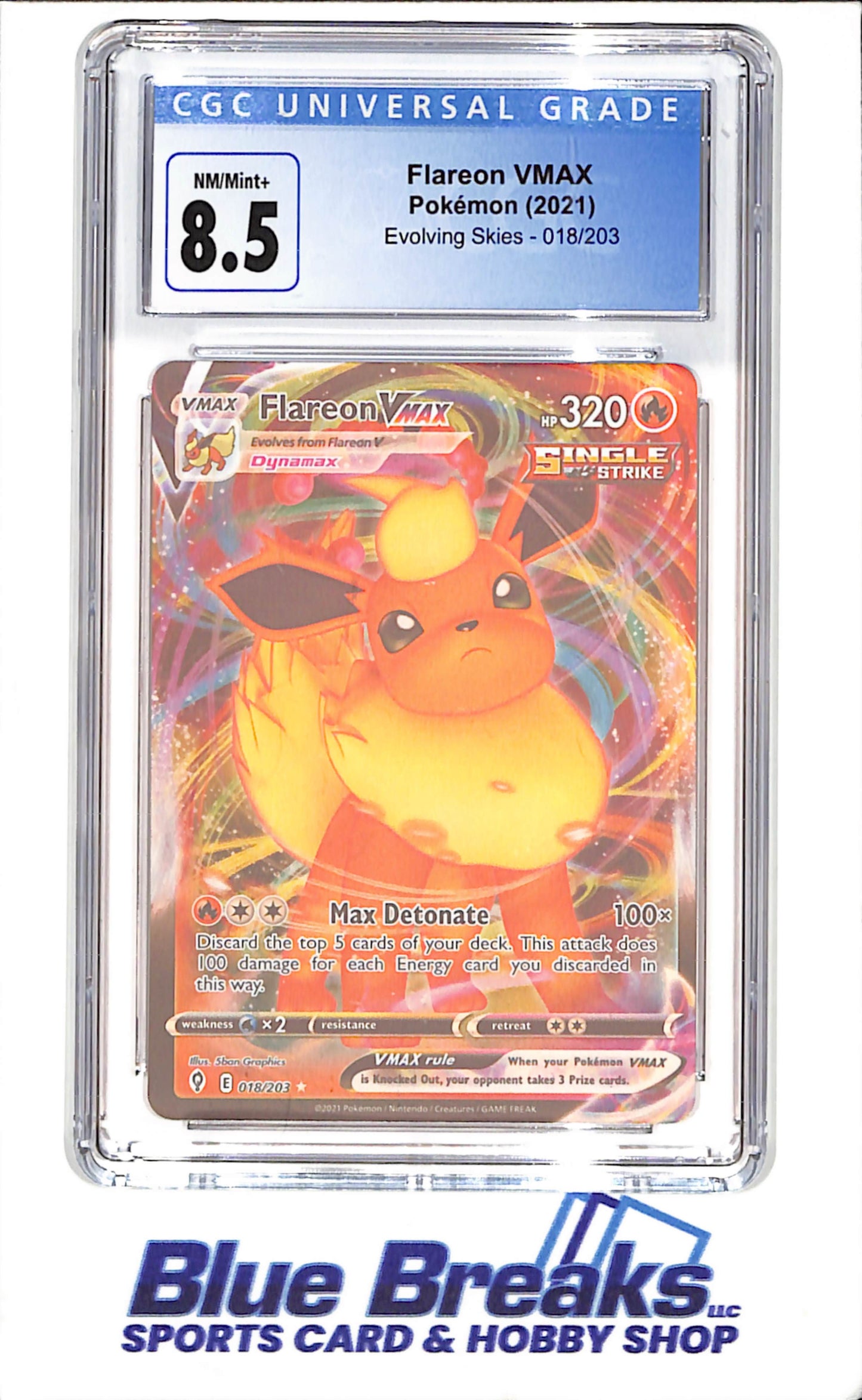 2021 Pokemon - Flareon VMAX - Evolving Skies - CGC 8.5 - 018/203