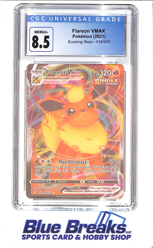 2021 Pokemon - Flareon VMAX - Evolving Skies - CGC 8.5 - 018/203