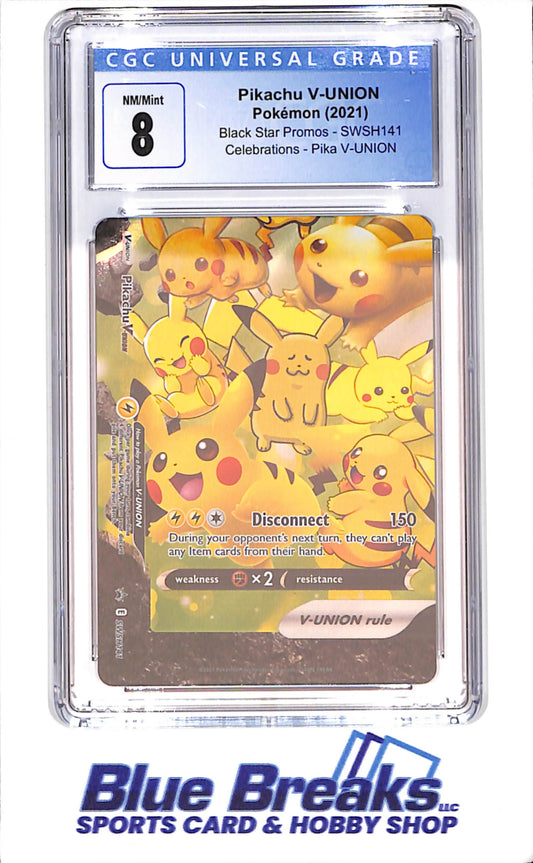 2021 Pokemon - Pikachu V-Union - Black Star Promos - Celebrations - Pika - V-Union - CGC 8 - SWSH141 - drop