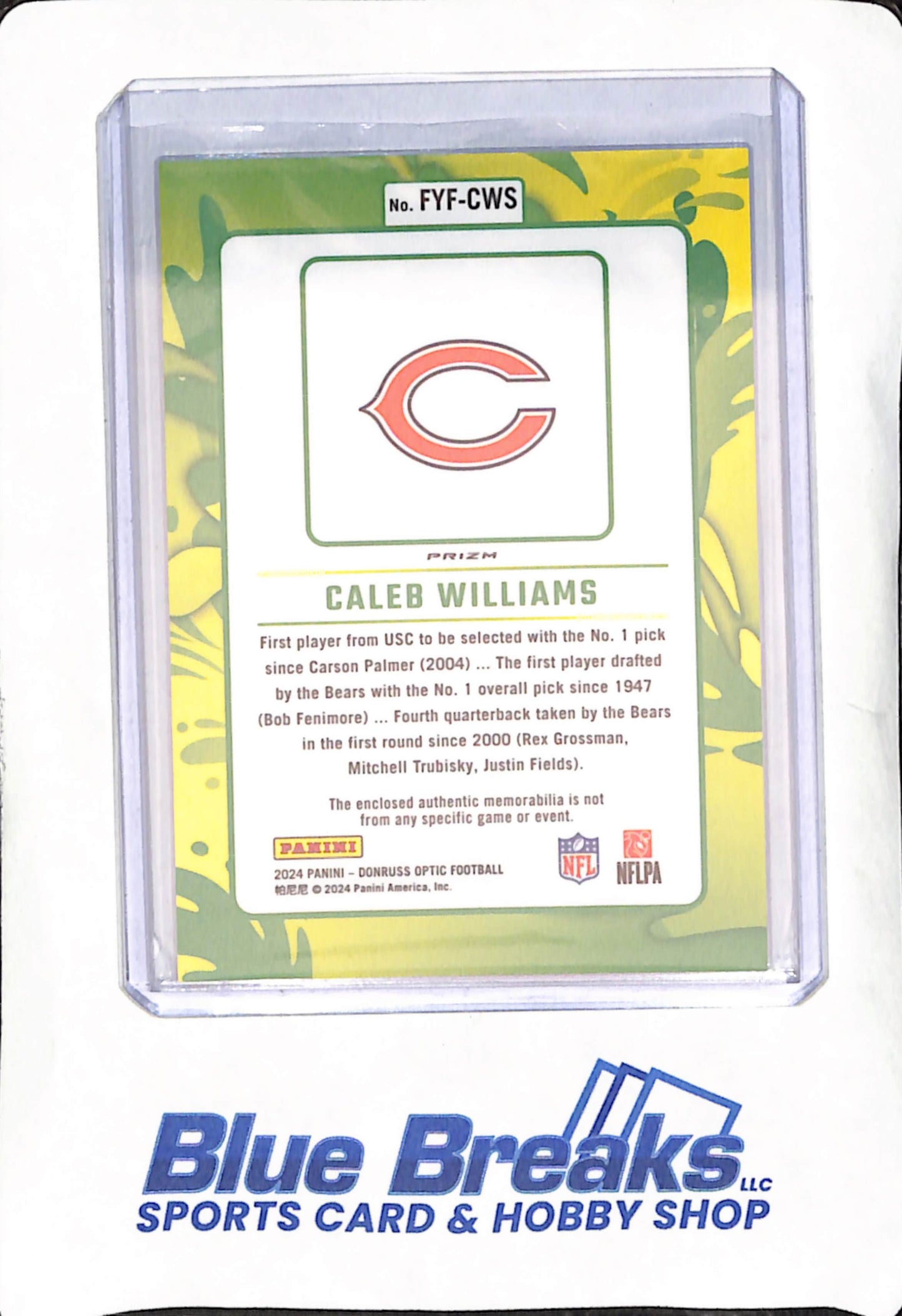 2024 Panini Donruss Optic - Caleb Williams - First Year Fresh Relic - Chicago Bears - Football - RC - #FYF-CWS