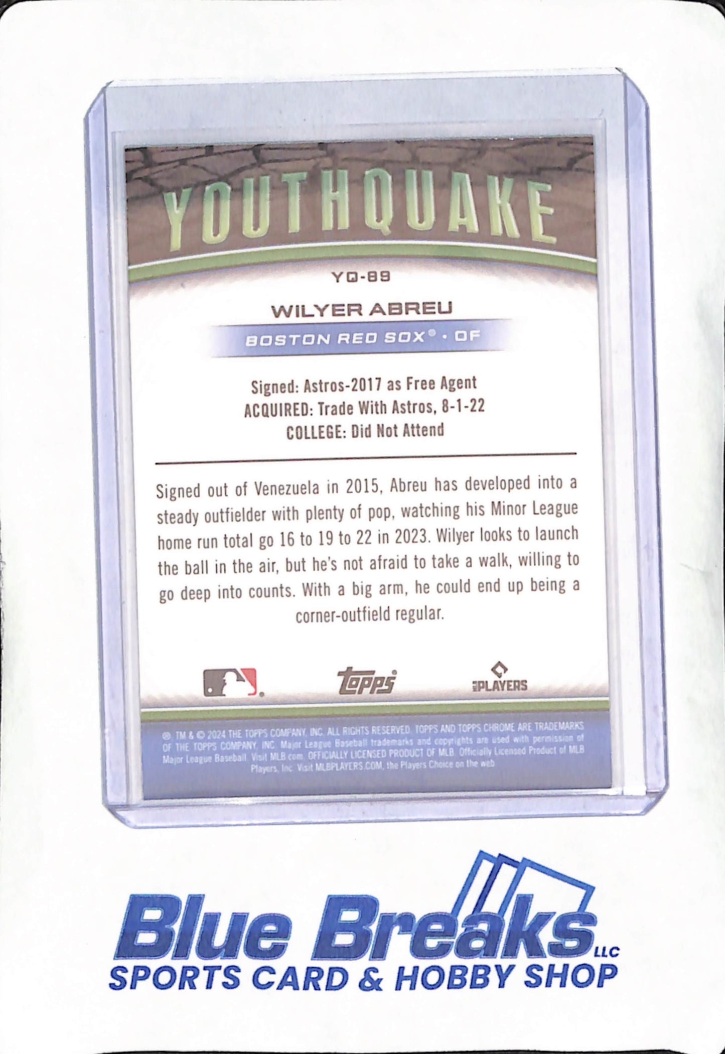 2024 Topps Chrome - Wilyer Abreu - RC - Youthquake Green - Boston Red Sox - Baseball - 40/99 - #YQ-89
