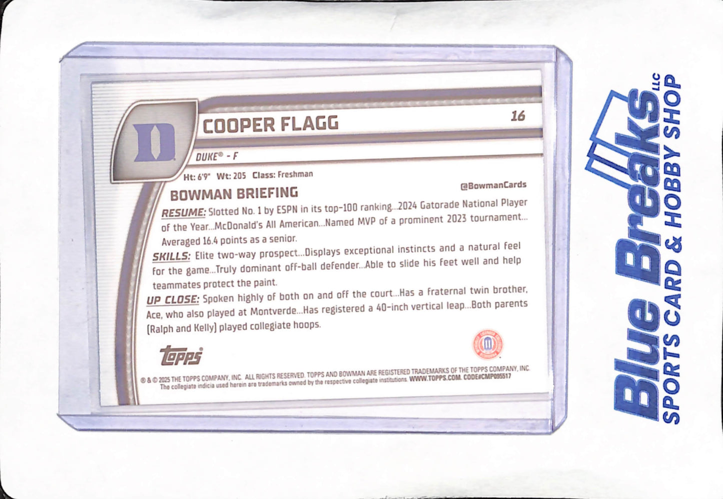 2025 Bowman Chrome University - Cooper Flagg - Duke University - 1st Bowman - Basketball - #16