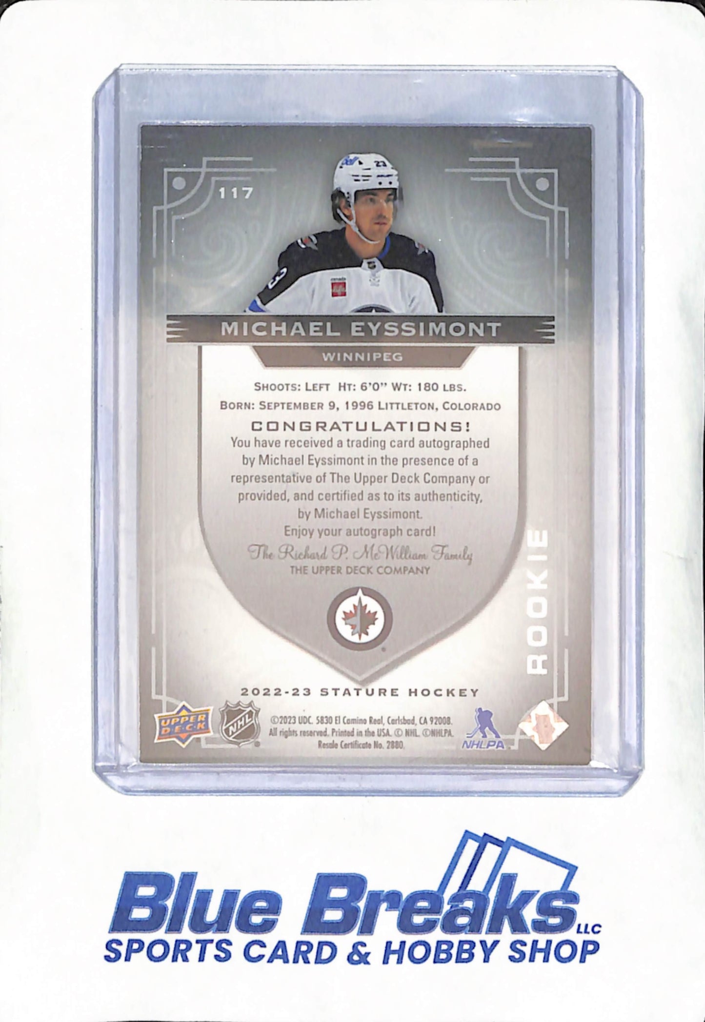 2022-23 Upper Deck Stature - Michael Eyssimont - Rookie Autograph - 139/199 - Winnipeg Jets - Hockey - #117