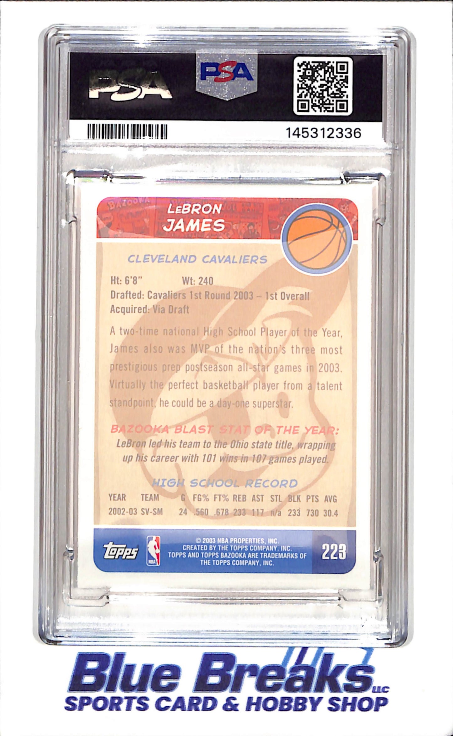 2003 Bazooka - LeBron James - Home White Jersey - Gold - PSA 7 - Cleveland Cavaliers - Basketball - #223