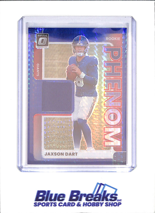 2025 Panini Donruss Optic - Jaxson Dart - Blue Hyper Phenom - Relic - New York Giants - Football - #RPBH-JCW