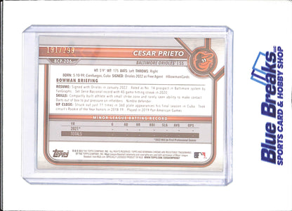 2022 Bowman Chrome - Cesar Prieto - Bowman 1st Sparkle - 191/299 - Baltimore Orioles - Baseball - #BCP-206 - drop