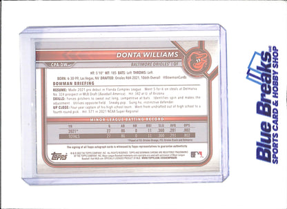 2022 Bowman Chrome - Donta Williams - Autograph - Sparkle - 78/299 - Baltimore Orioles - Baseball - #CPA-DW - drop