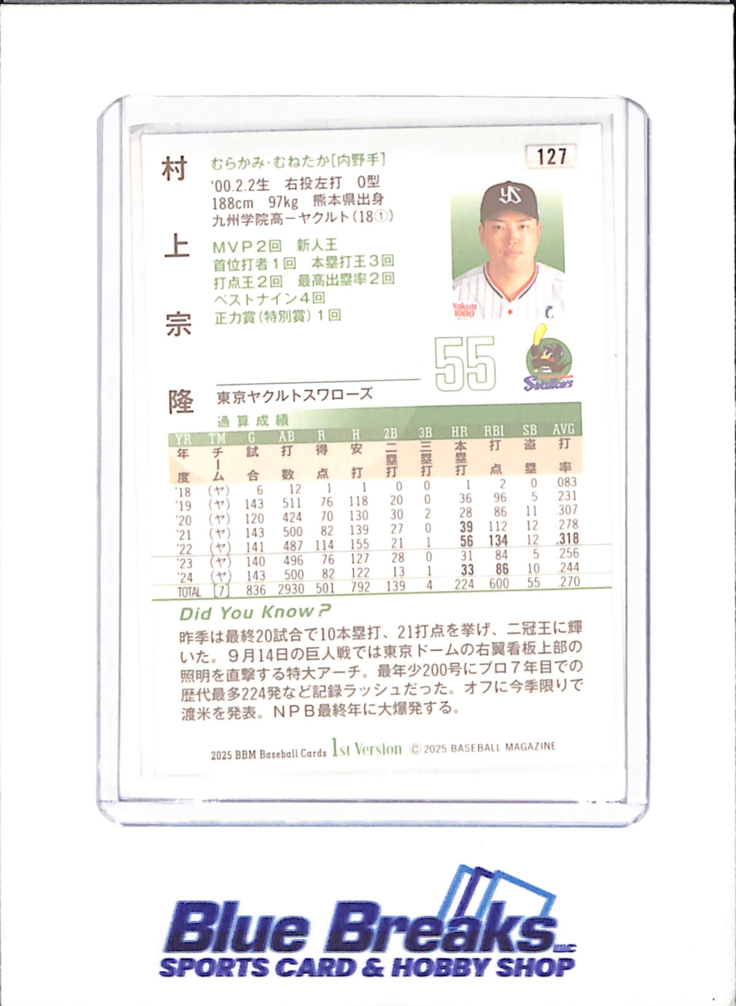 2025 BBM 1st Version - Munetaka Murakami - Tokyo Yakult Swallows - Baseball - Japanese Baseball - #127 - drop