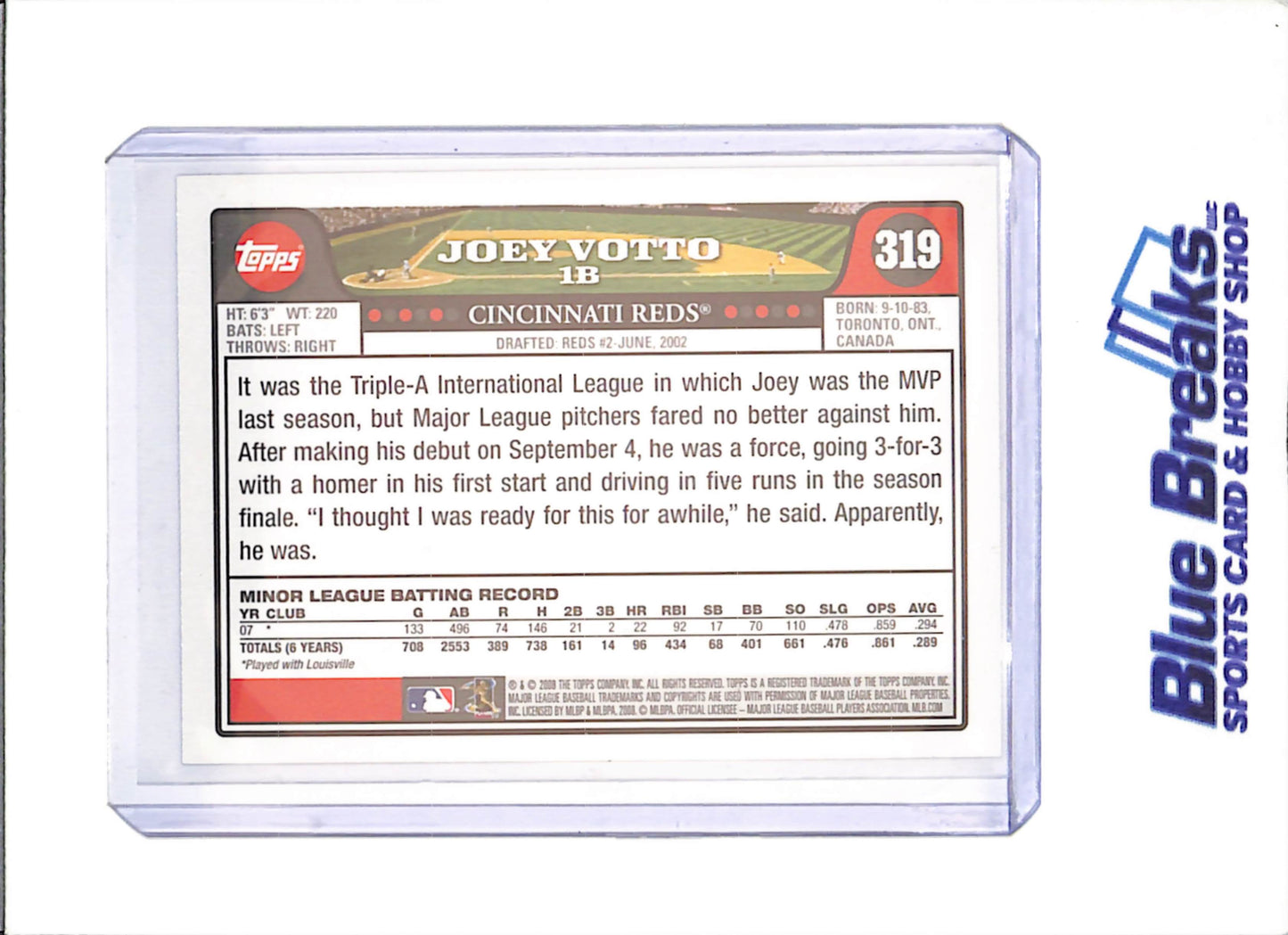2008 Topps - Joey Votto - Rookie Card - Cincinnati Reds - Baseball - #319 - drop