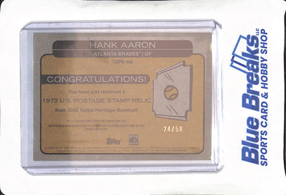 2022 Topps Heritage - Hank Aaron - 1973 Postage Stamp - Atlanta Braves - Baseball - 24/50 - #73PS-HA