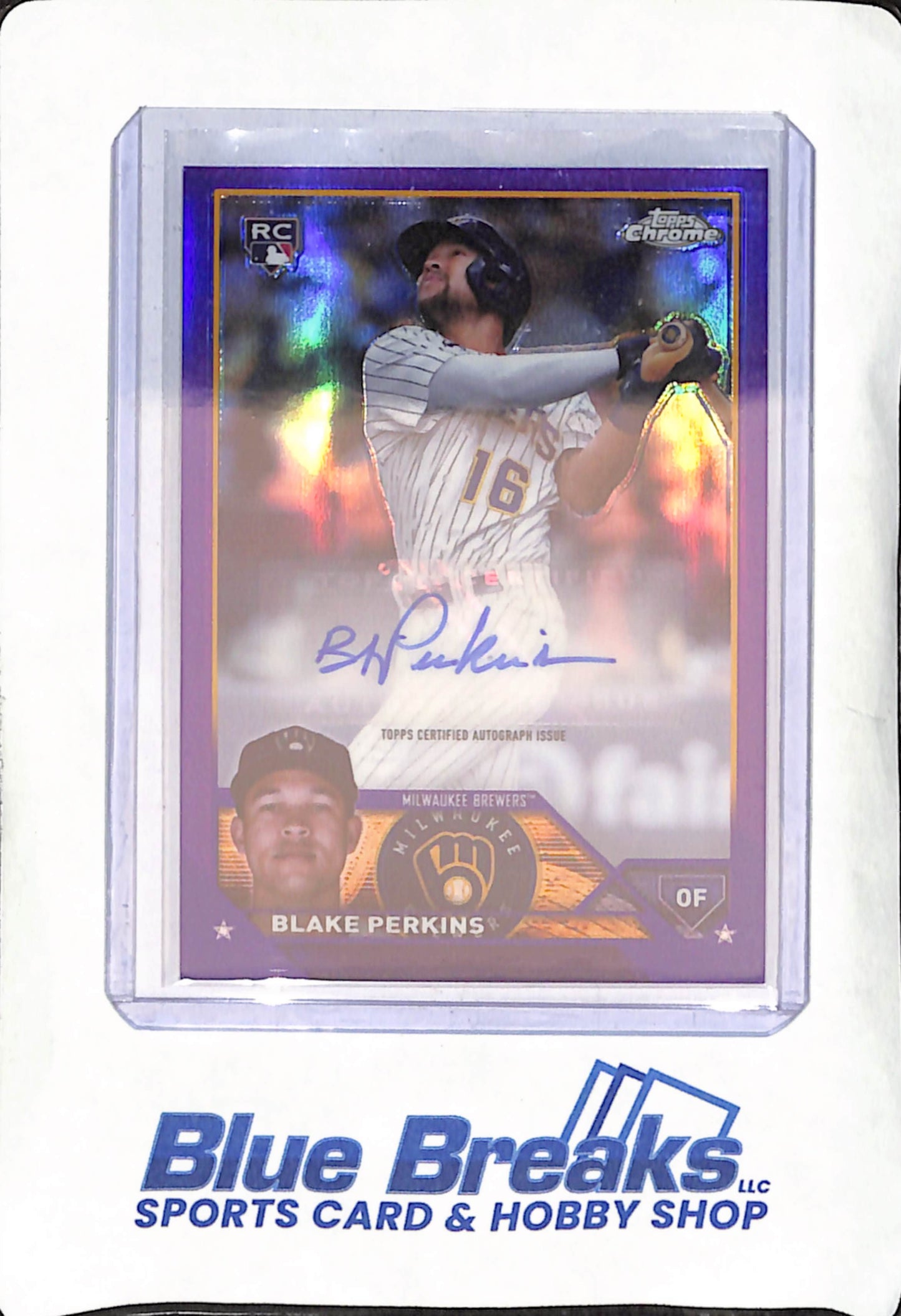 2023 Topps Chrome - Blake Perkins - Purple Autograph - RC - Milwaukee Brewers - 185/250 - Baseball - #AC-BPE