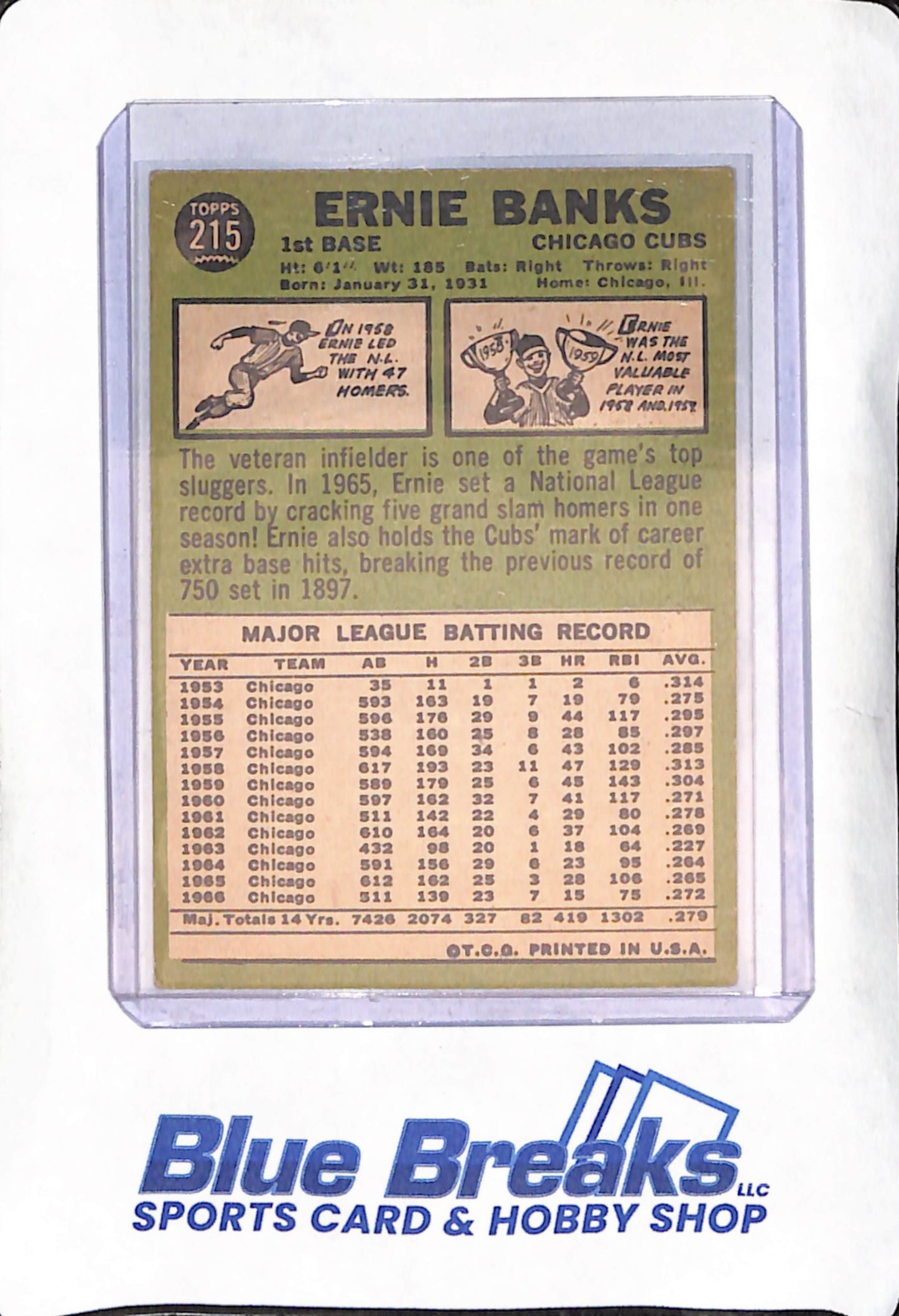 1967 Topps - Ernie Banks - Chicago Cubs - Baseball - #215