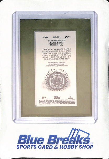 2024 Topps Allen & Ginter - Jackson Merrill - Framed Mini Relic - San Diego Padres - Baseball - RC - #MFR-JME