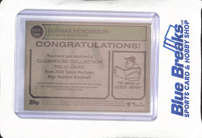 2023 Topps Heritage - Gunnar Henderson - Game-used Memorabilia - Clubhouse Collection - RC - Baltimore Orioles - Baseball - #CCR-GH