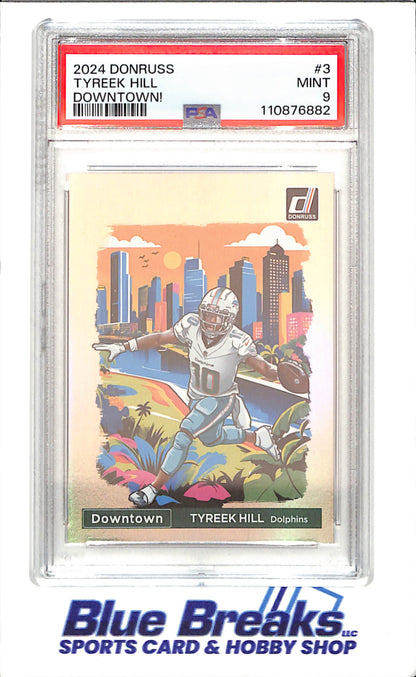 2024 Panini Donruss - Tyreek Hill - Downtown! - PSA 9 - Miami Dolphins - Football - #3 - drop
