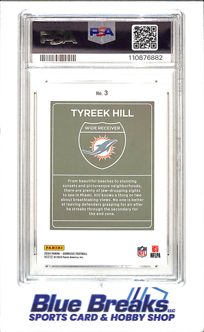 2024 Panini Donruss - Tyreek Hill - Downtown! - PSA 9 - Miami Dolphins - Football - #3 - drop