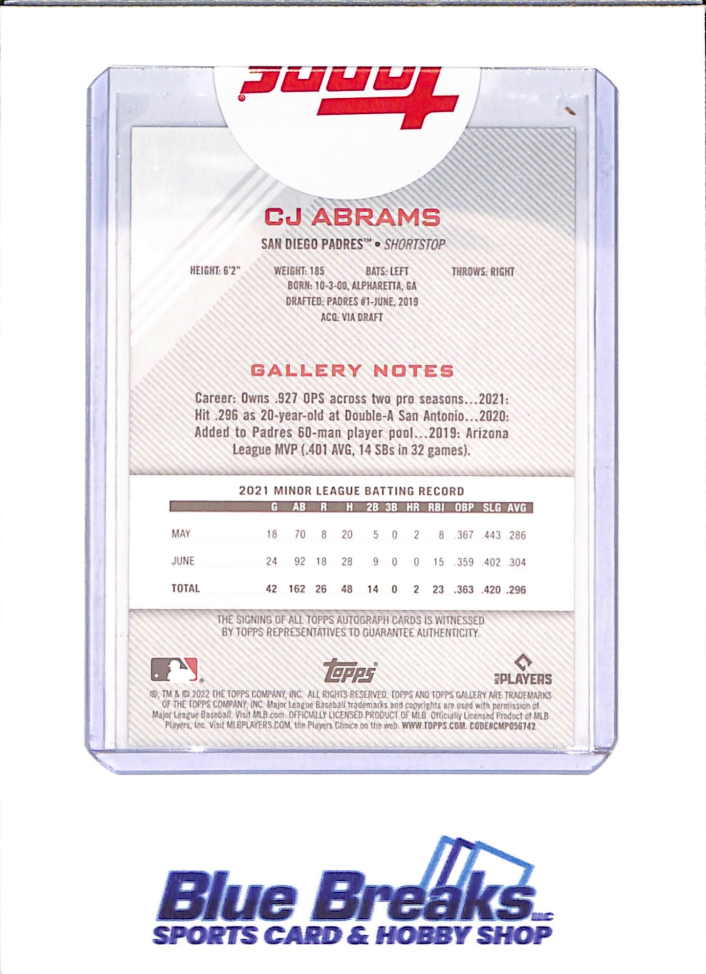 2022 Topps Gallery - CJ Abrams - Autograph - RC - San Diego Padres - Baseball - drop