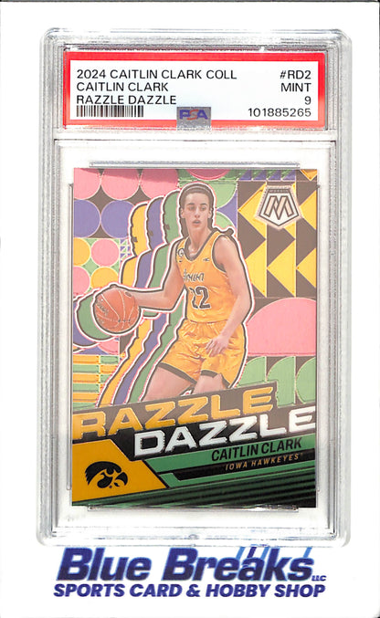 2024 Panini Mosaic Caitlin Clark Collection - Caitlin Clark - Razzle Dazzle - PSA 9 - Iowa Hawkeyes - Basketball - #RD2 - drop