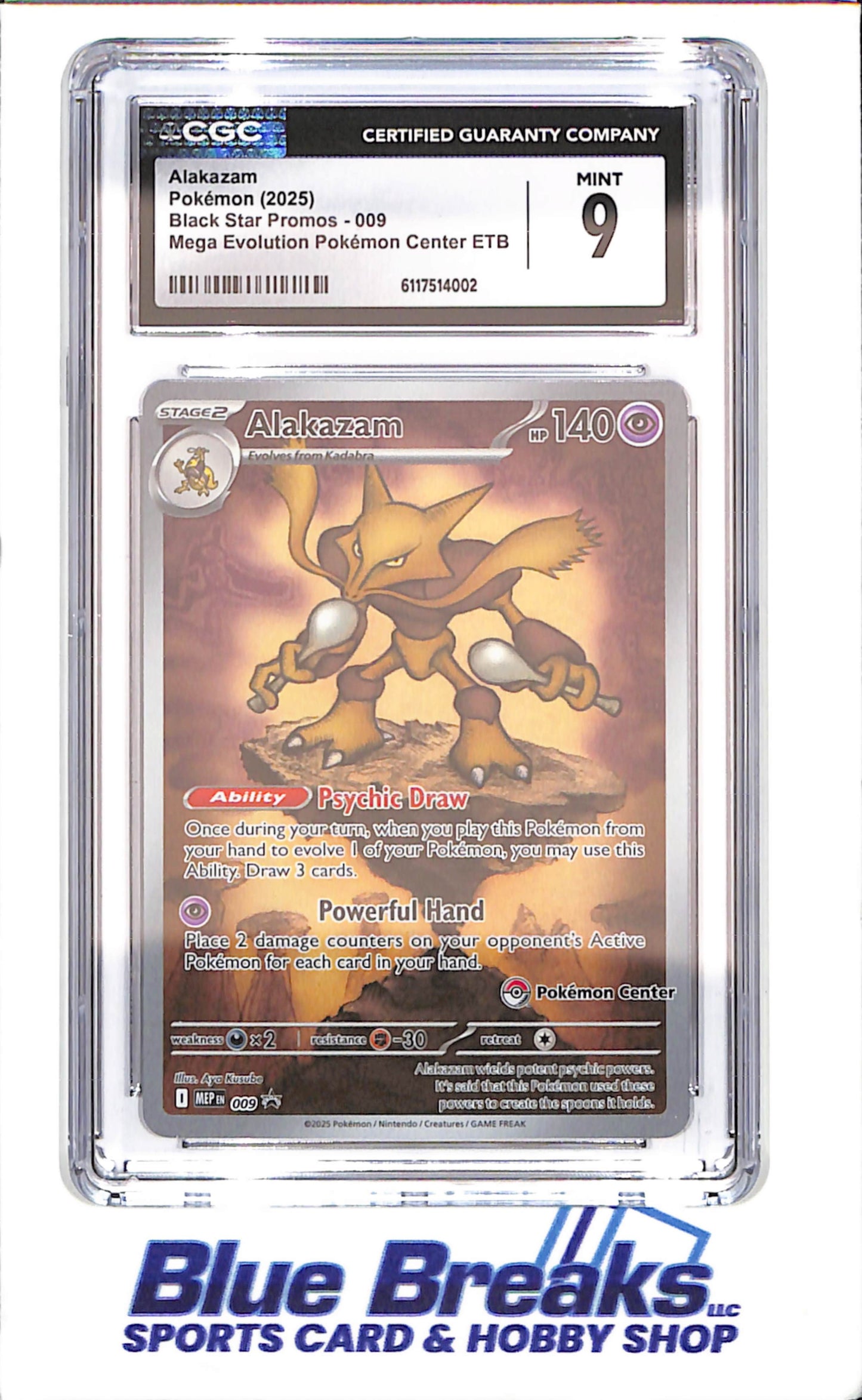 2025 Pokemon - Alakazam - Black Star Promos - Mega Evolution Pokemon Center ETB - CGC 9 - 009 - drop