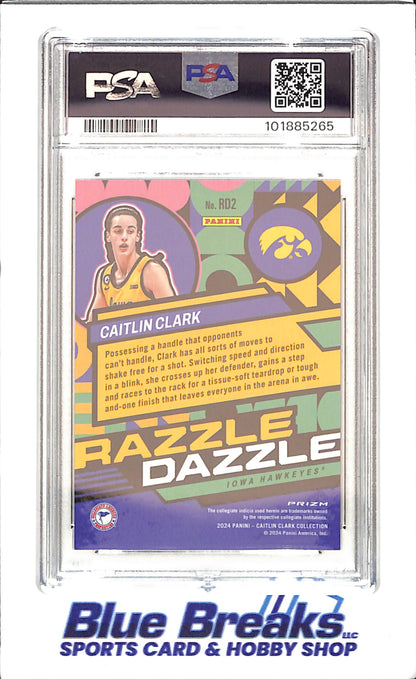 2024 Panini Mosaic Caitlin Clark Collection - Caitlin Clark - Razzle Dazzle - PSA 9 - Iowa Hawkeyes - Basketball - #RD2 - drop