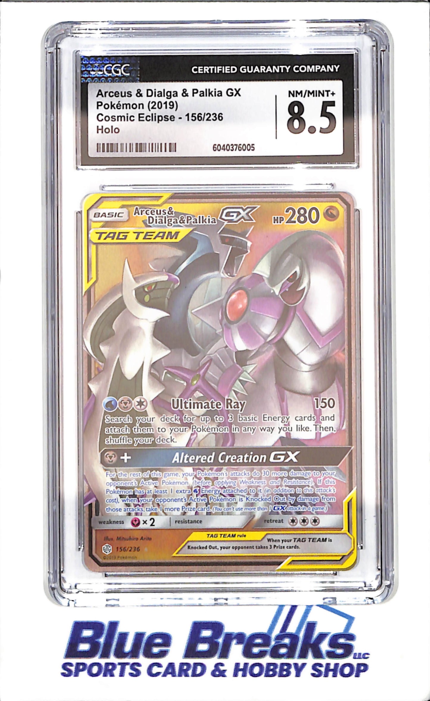 2019 Pokemon - Acres & Dialga & Palkia GX - Cosmic Eclipse - Holo - CGC 8.5 - 156/236 - drop