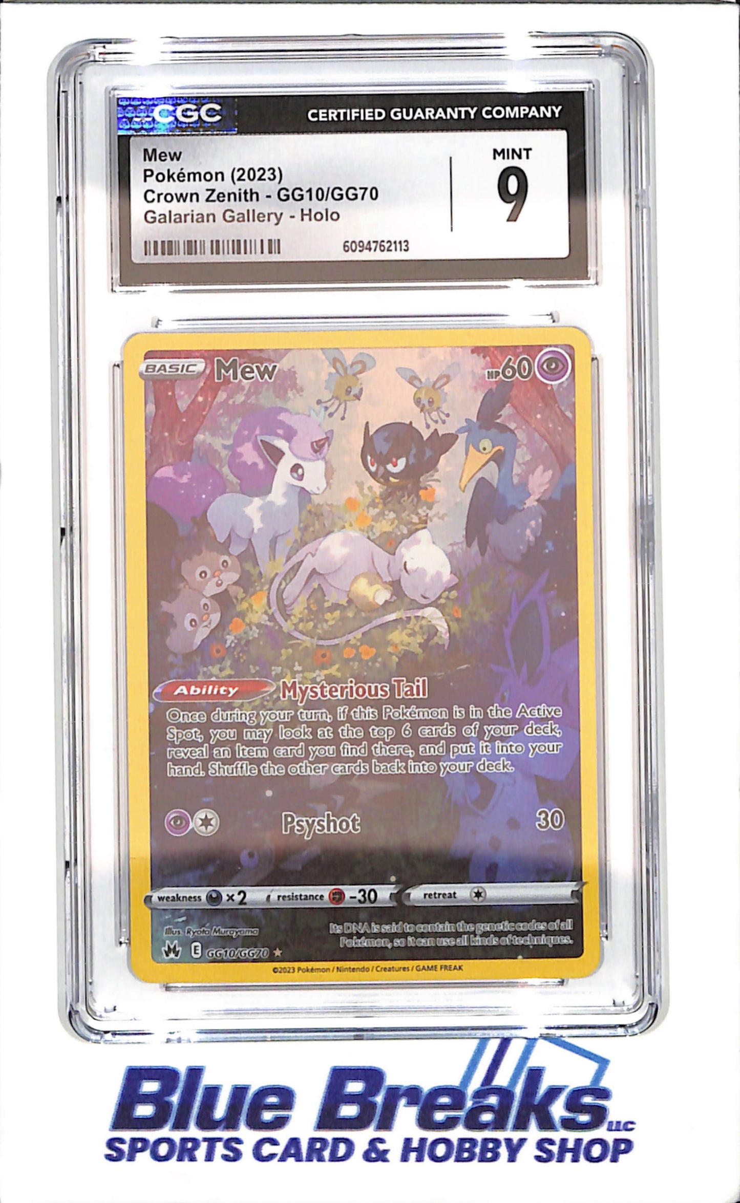 2023 Pokemon - Mew - Crown Zenith - Galerian Gallery - Holo - CGC 9 - GG10/GG70 - drop