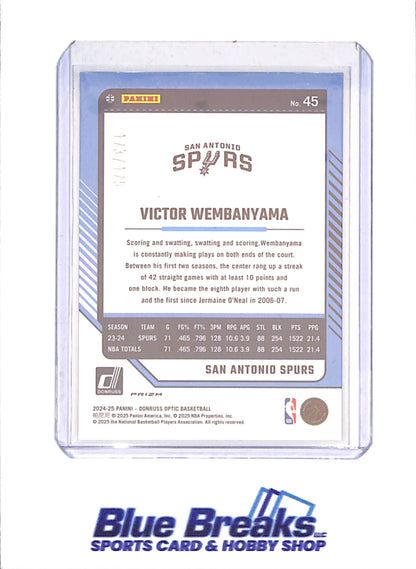 2024 Panini Donruss Optic - Victor Wembanyama - Blue Hyper Prizm - 173/175 - San Antonio Spurs - Basketball - #45 - drop