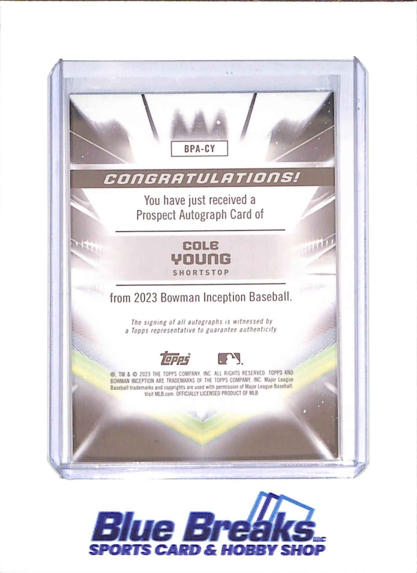 2023 Bowman Inception - Cole Young - Gold Foil Electricity Autograph - 45/50 - Seattle Mariners - Baseball - #BPA-CY - drop