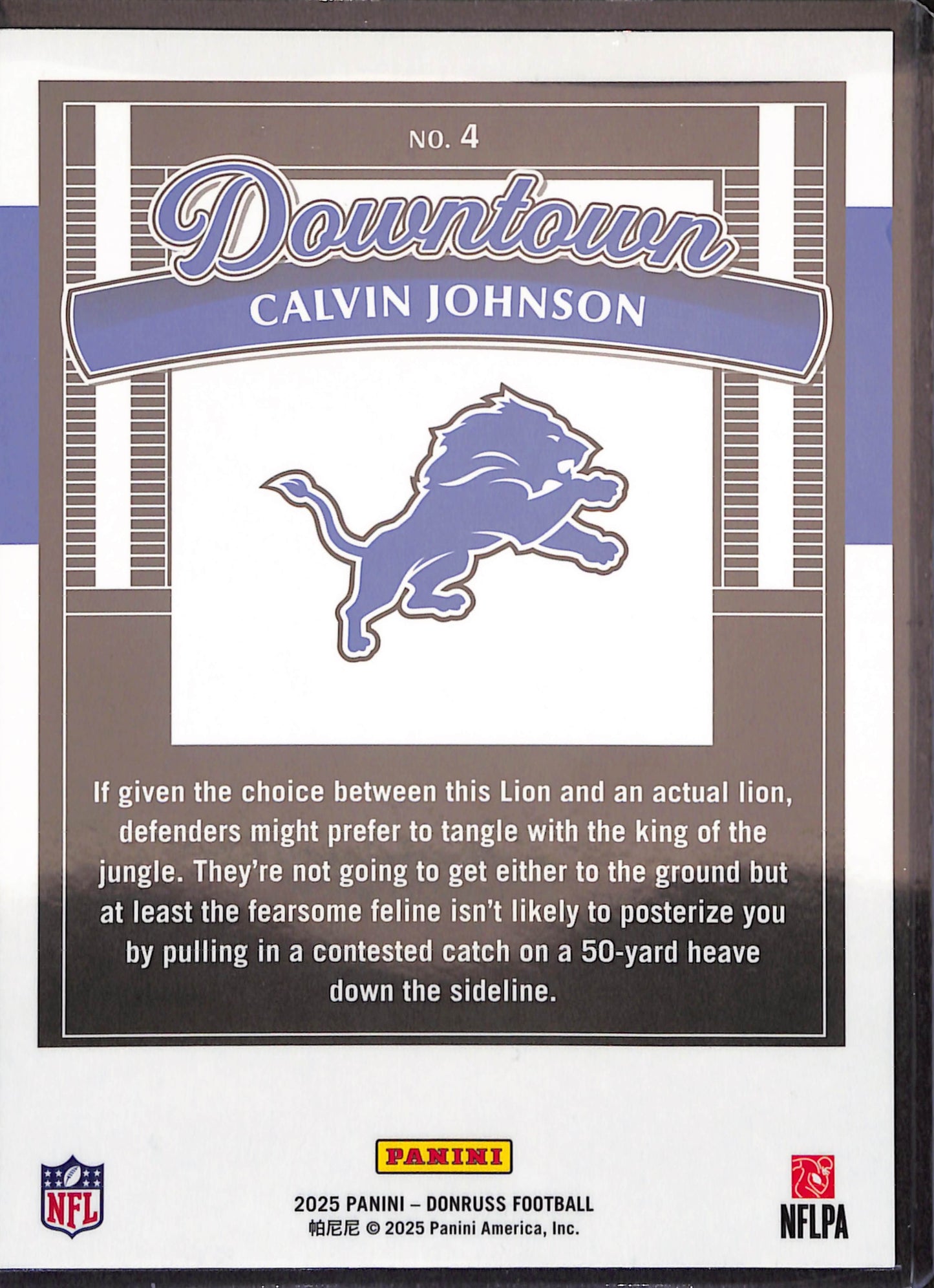 2025 Panini Donruss - Calvin Johnson - Downtown - Oversized - Detroit Lions - Football - #4 - drop