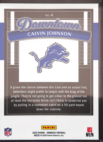 2025 Panini Donruss - Calvin Johnson - Downtown - Oversized - Detroit Lions - Football - #4 - drop