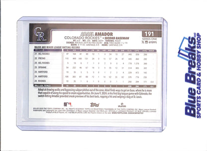 2025 Topps Series One - Adael Amador - RC - Team Border - Colorado Rockies - Baseball - #191 - drop