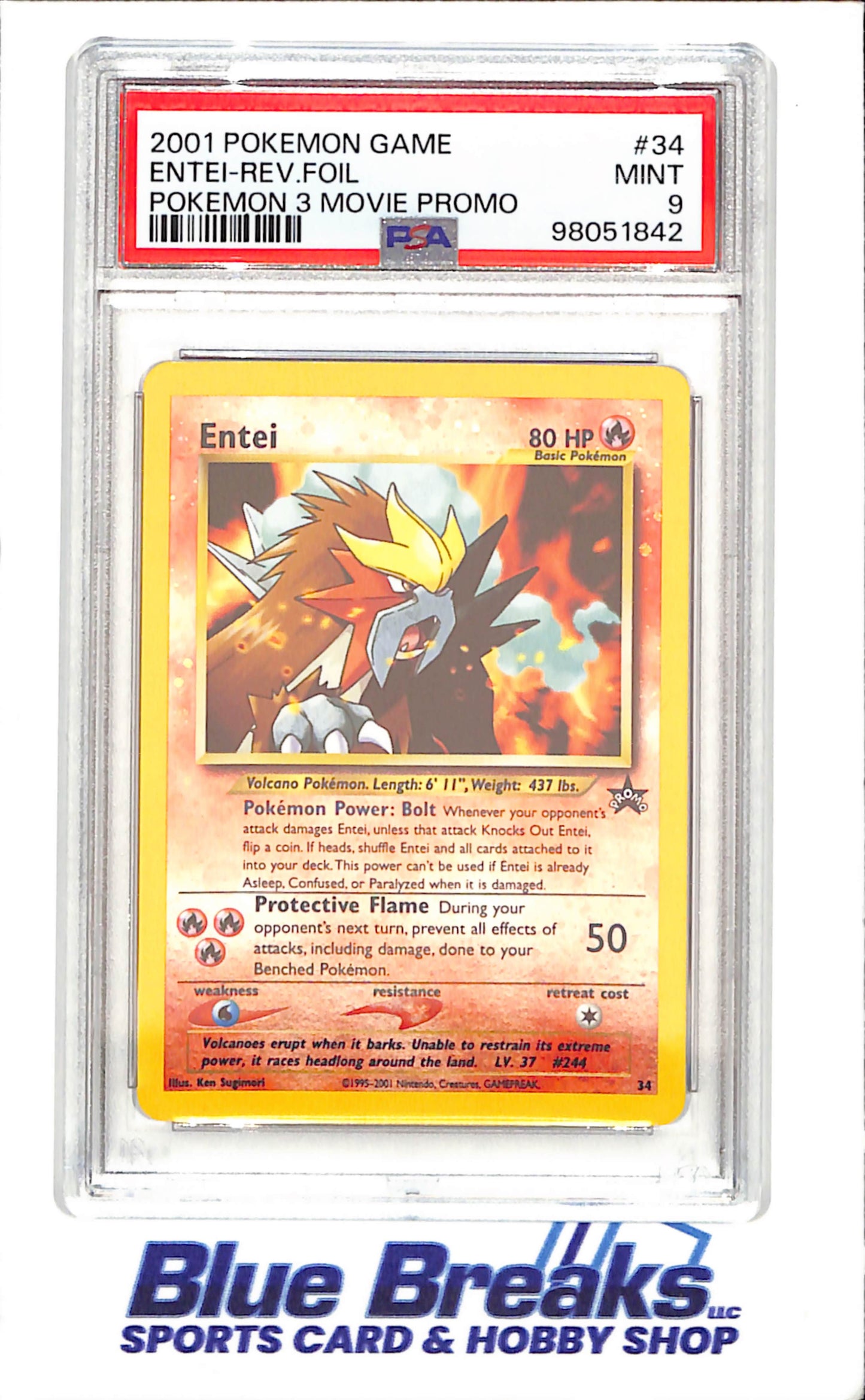 2001 Pokemon - Entei - Reverse Foil - Pokemon 3 Movie Promo - PSA 9 - 34 - drop