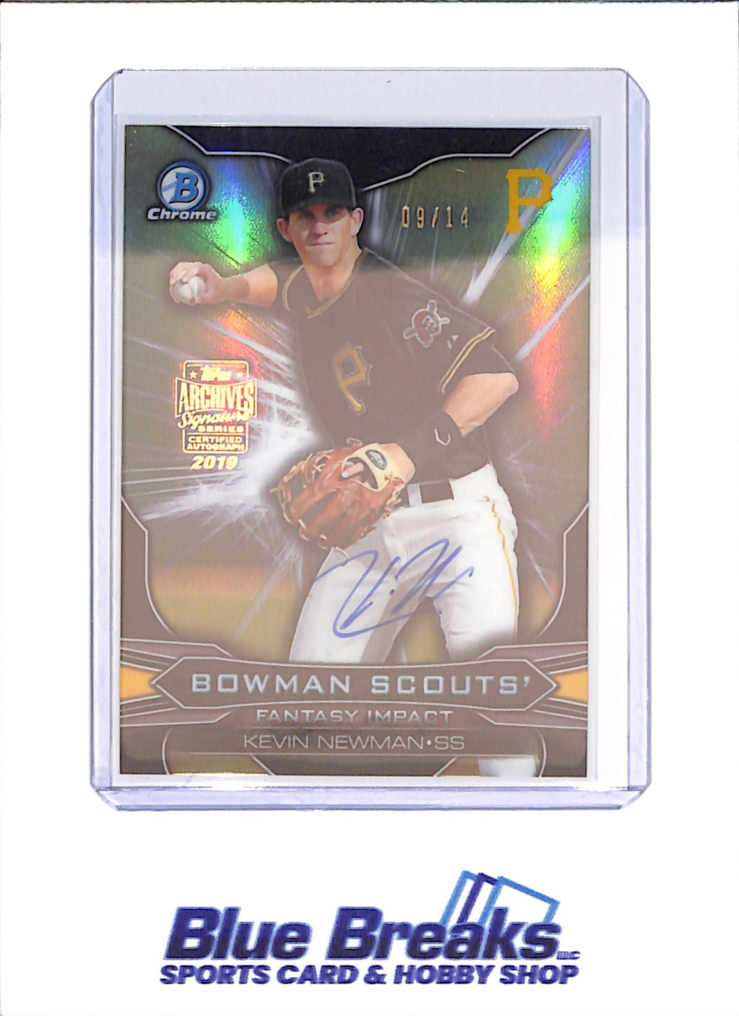2019 Archives Signature Series - Kevin Newman - 2015 Bowman Chrome - Bowman Scouts Fantasy Impact Autograph - 9/14 - Pittsburgh Pirates - Baseball - #BSI-KN - drop