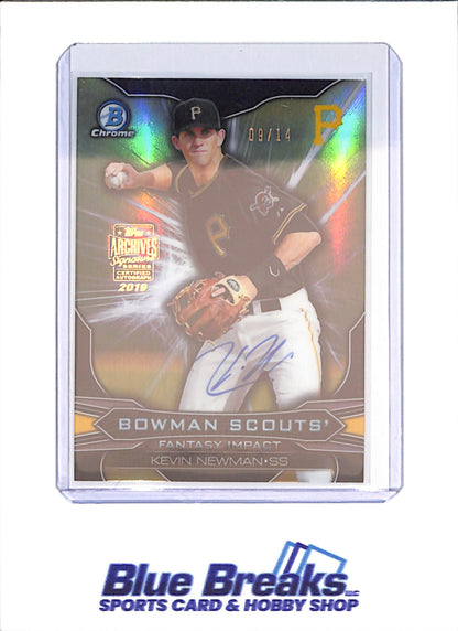 2019 Archives Signature Series - Kevin Newman - 2015 Bowman Chrome - Bowman Scouts Fantasy Impact Autograph - 9/14 - Pittsburgh Pirates - Baseball - #BSI-KN - drop
