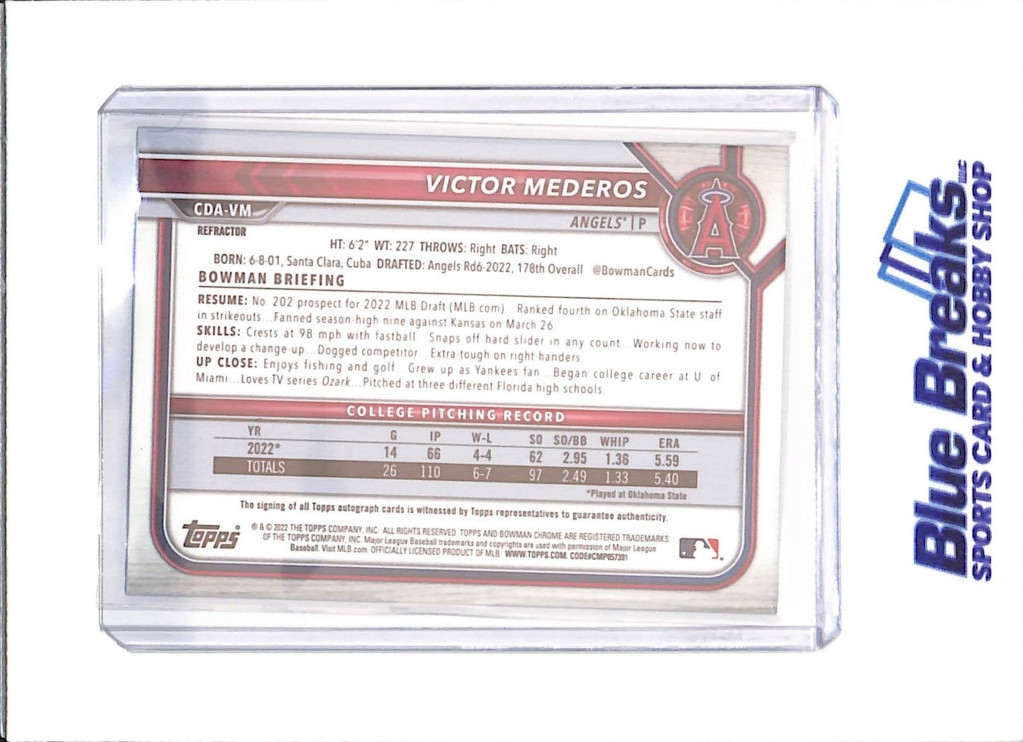 2022 Bowman Chrome - Victor Mederos - Bowman 1st Autograph - 150/499 - Los Angeles Angels - Baseball - #CDA-VM - drop