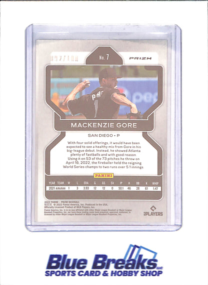 2022 Panini Prizm - Mackenzie Gore - Gold - RC - 92/100 - San Diego Padres - Baseball - #7 - drop