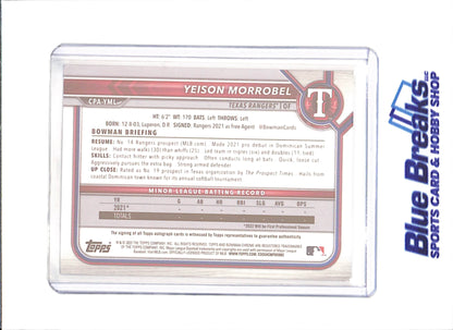 2022 Bowman Chrome - Yeison Morrobel - Bowman 1st Autograph - Texas Rangers - Baseball - #CPA-YML - drop
