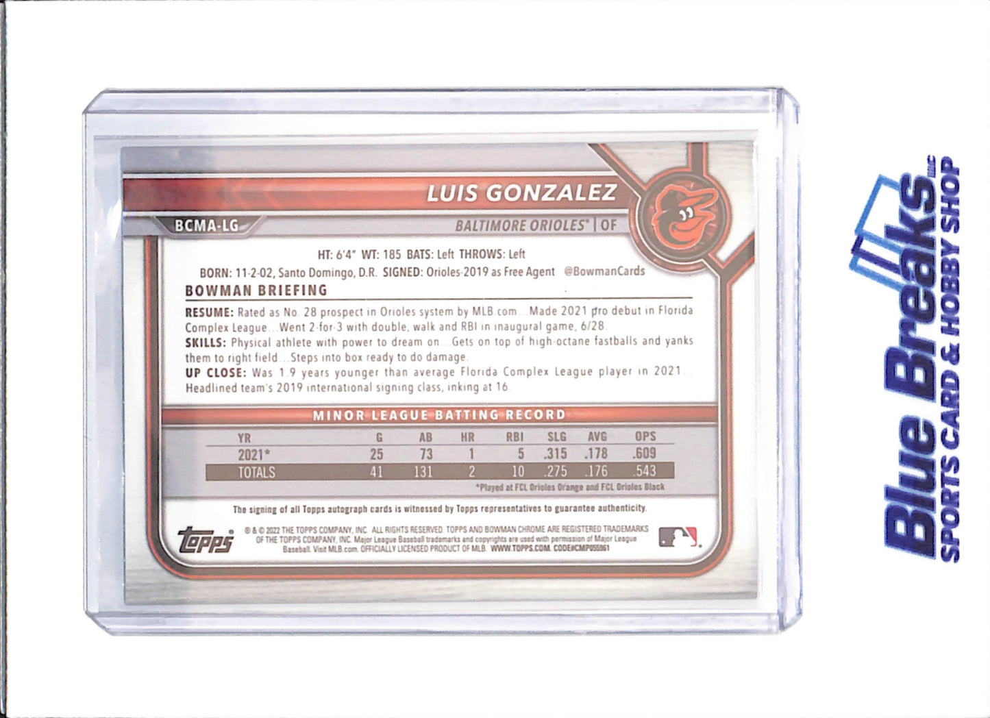 2022 Bowman - Luis Gonzalez - Mojo Autograph - Baltimore Orioles - Baseball - #BCMA-LG - drop