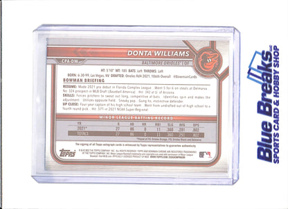 2022 Bowman Chrome - Donta Williams - Sparkle Autograph - 85/299 - Baltimore Orioles - Baseball - #CPA-DW - drop