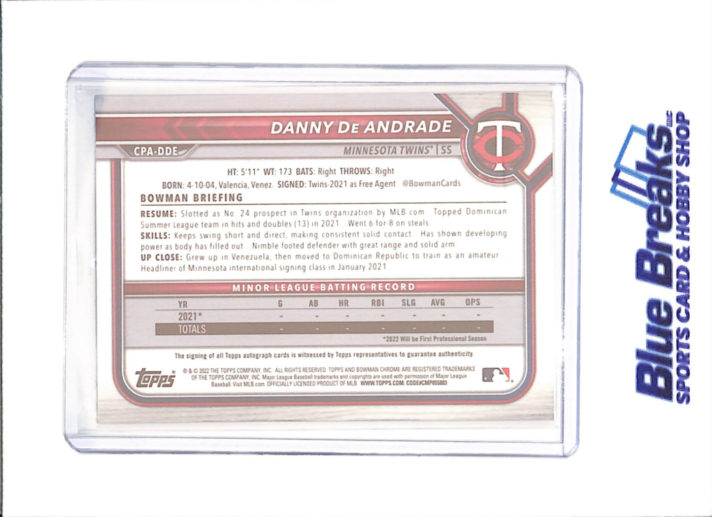 2022 Bowman Chrome - Danny DeAndrade - Bowman 1st Autograph - Minnesota Twins - Baseball - #CPA-DDE - drop