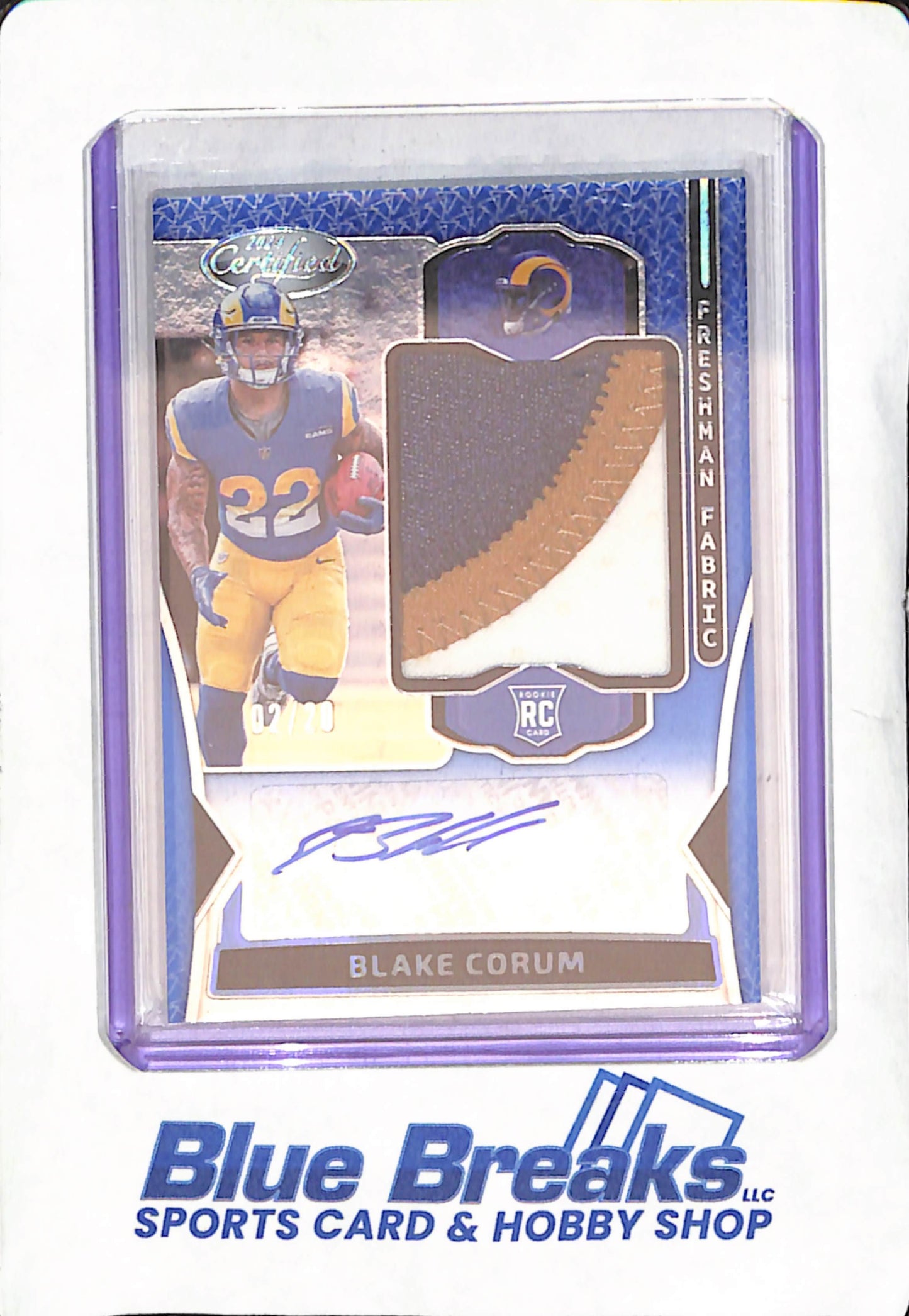 2024 Panini Certified - Blake Corum - Blue RPA Freshman Fabric - Autograph - RC - 2/20 - Los Angeles Rams - Football - #FMS-BCM