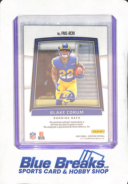 2024 Panini Certified - Blake Corum - Blue RPA Freshman Fabric - Autograph - RC - 2/20 - Los Angeles Rams - Football - #FMS-BCM