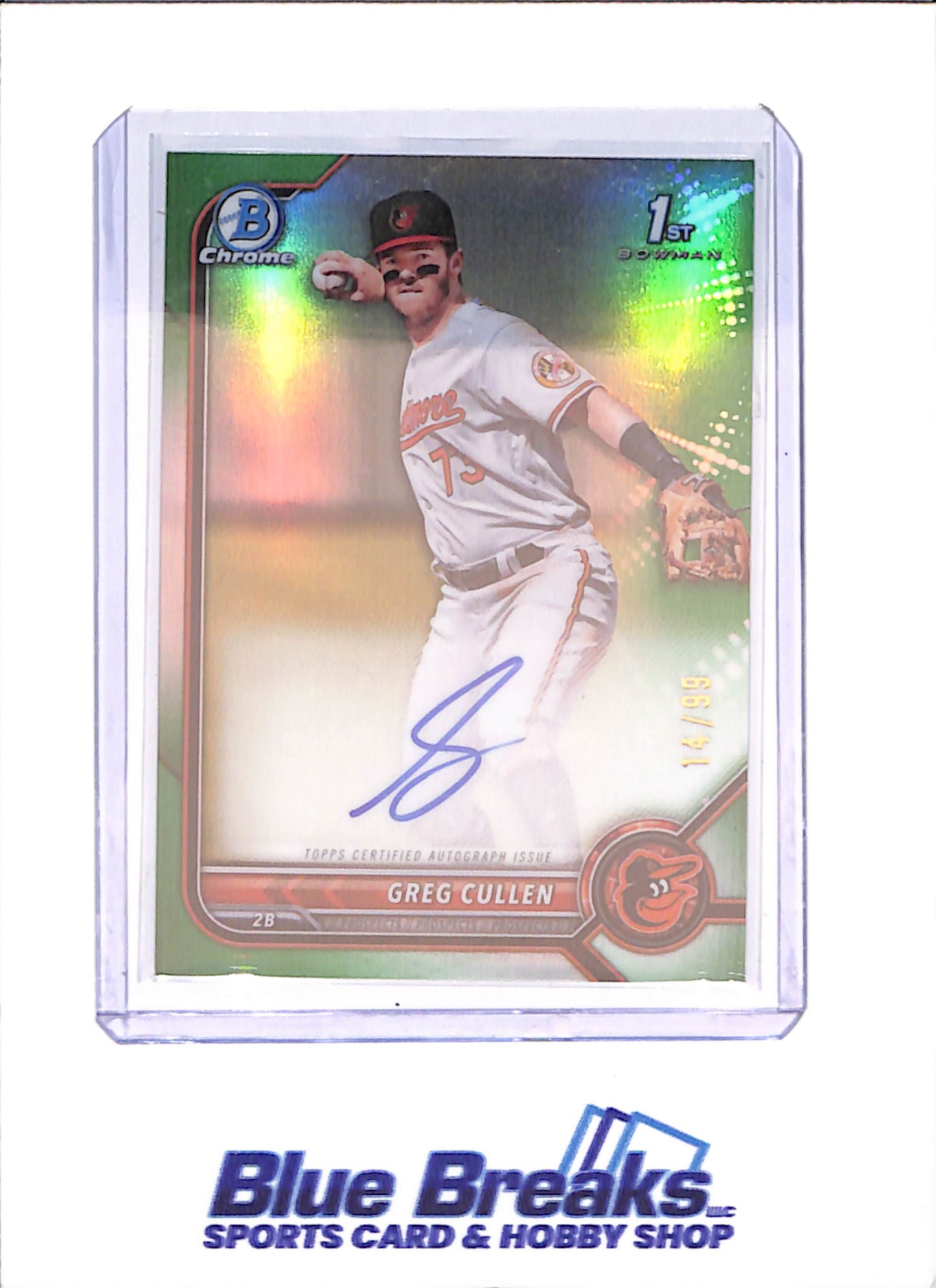 2022 Bowman Chrome - Greg Cullen - 1st Bowman Autograph - Green - 14/99 - Baltimore Orioles - Baseball - #CPA-GC - drop