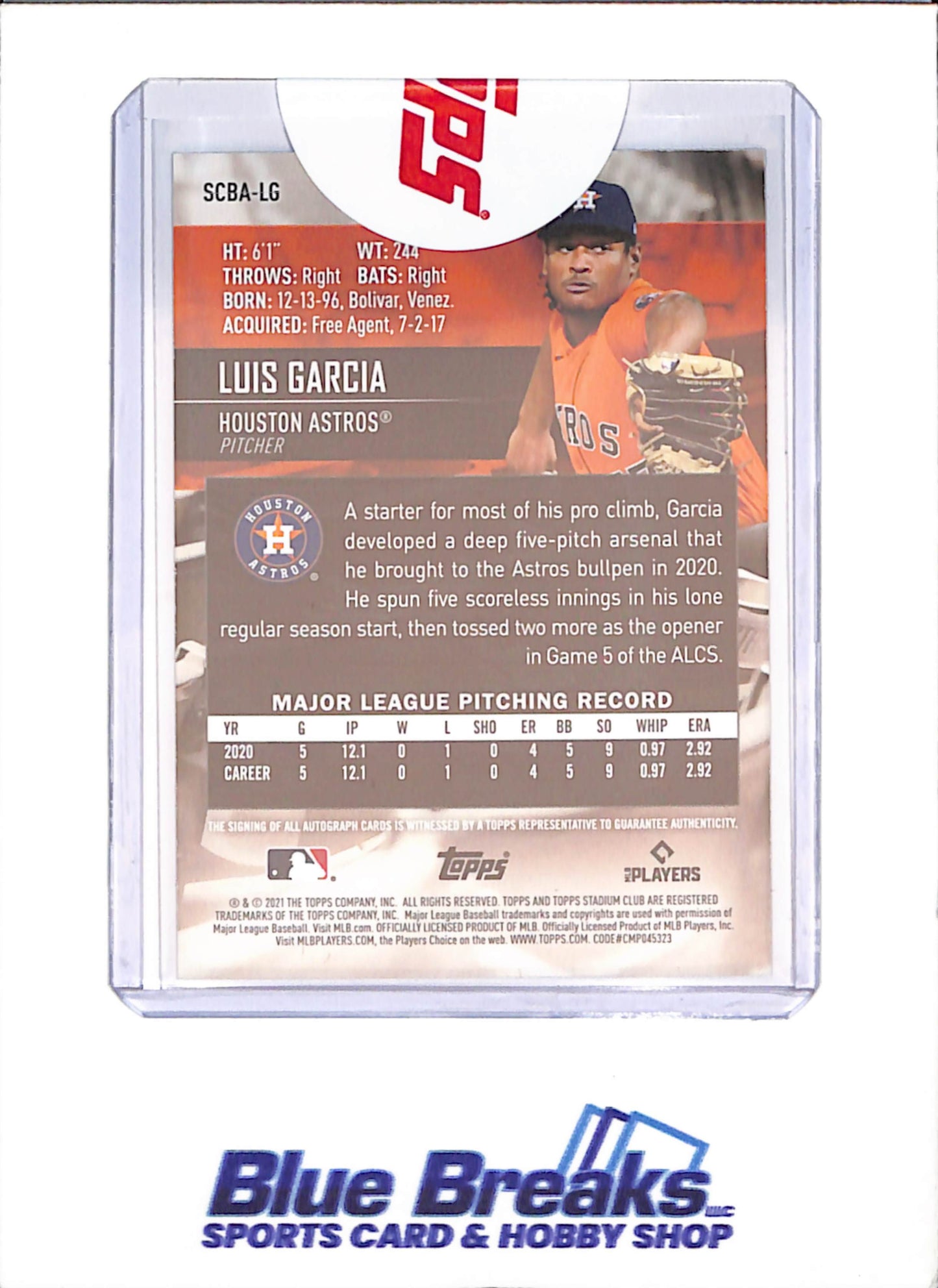 2021 Topps Stadium - Luis Garcia - Autograph - RC - Houston Astros - Baseball - #SCBA-LG - drop