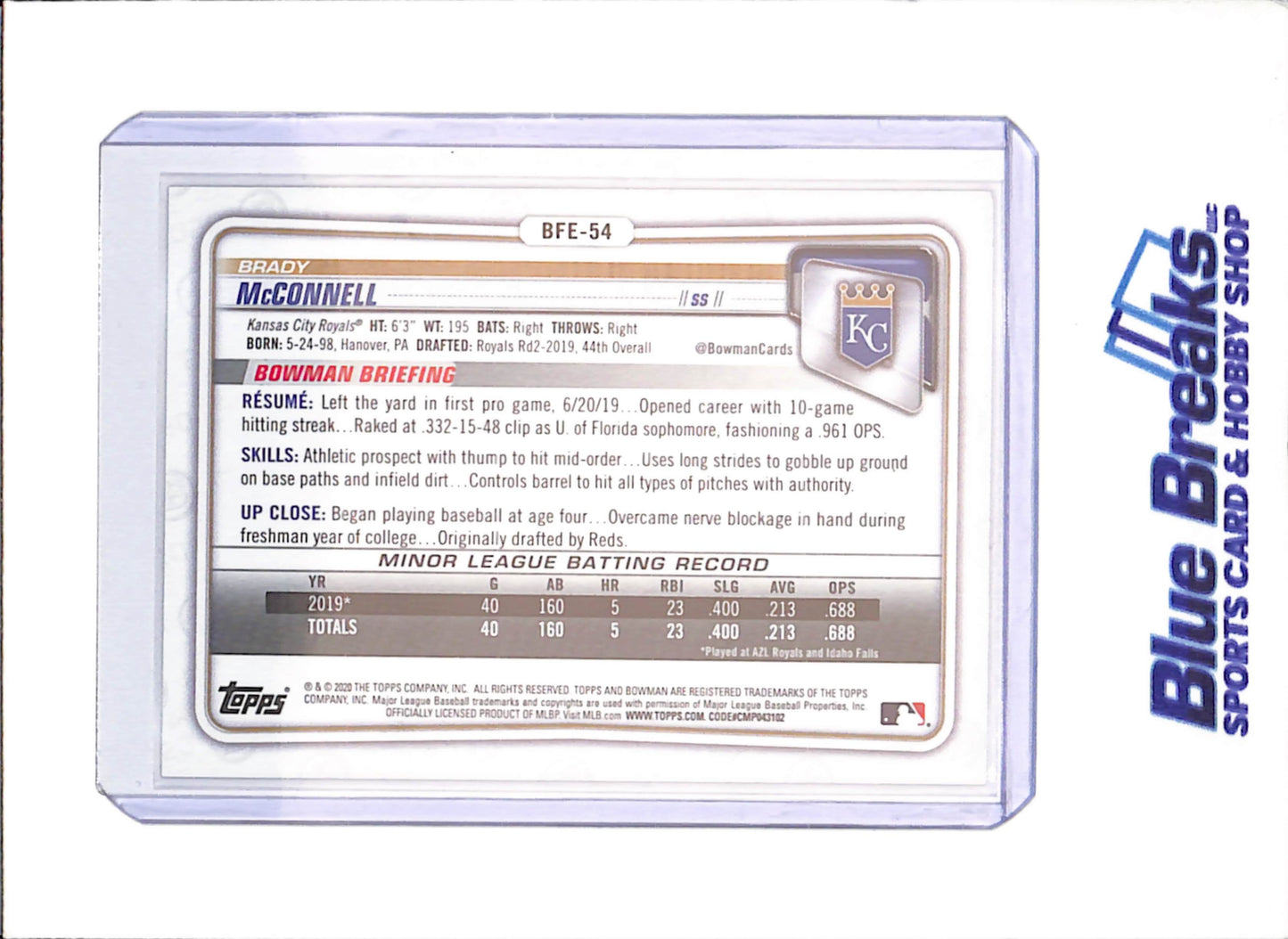 2020 Bowman 1st Edition - Brady McConnell - 16/50 - Kansas City Chiefs - Baseball - #BFE-54 - drop