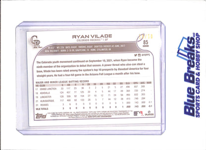 2022 Topps Chrome - Ryan Vilade - RC - Gold - 19/50 - Colorado Rockies - Baseball - #85 - drop