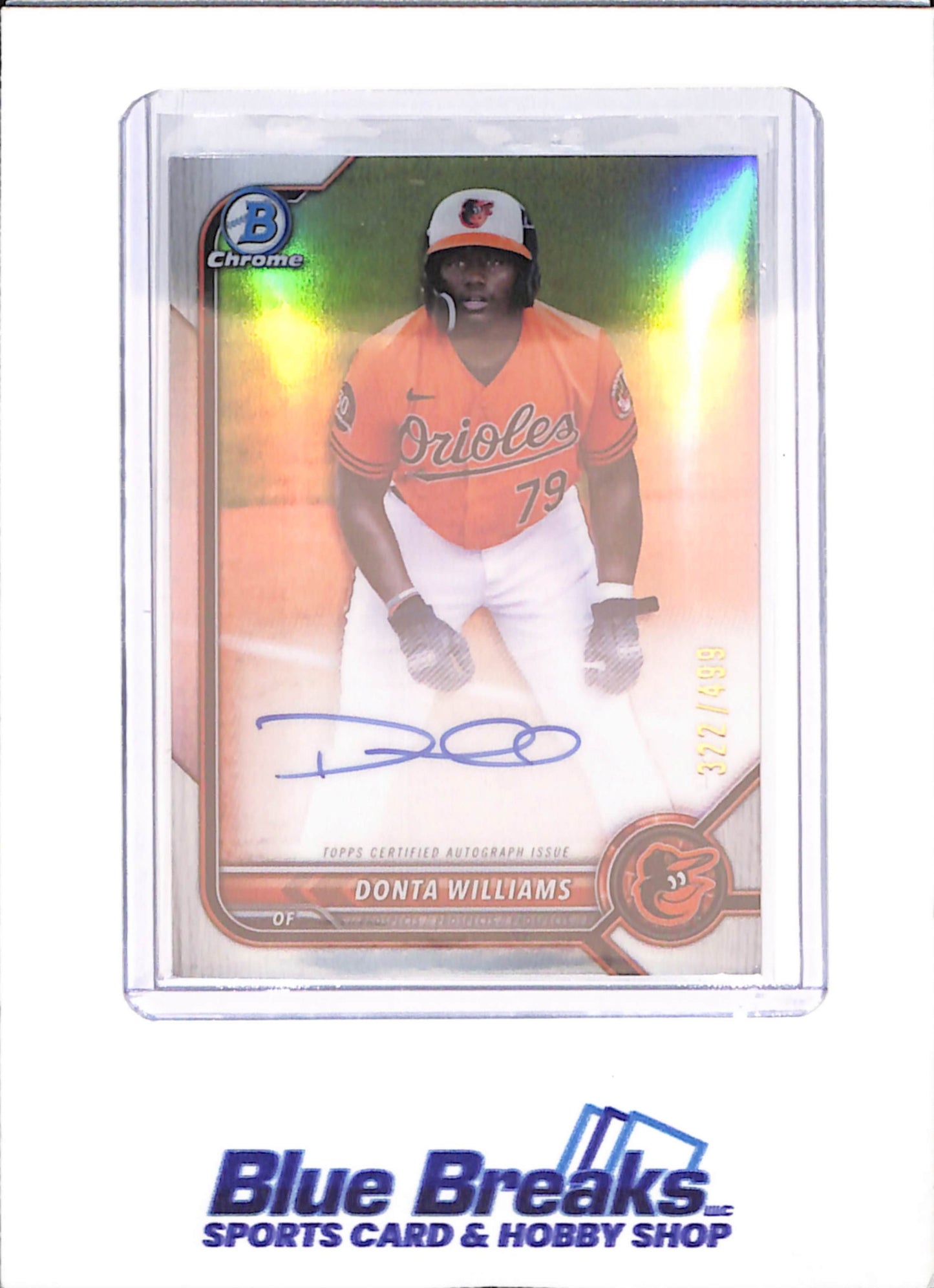 2022 Bowman Chrome - Donta Williams Autograph - 322/499 - Baltimore Orioles - Baseball - #CPA-DW - drop